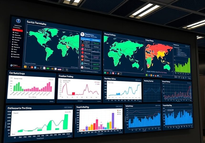 Centro de monitoreo con el estado de la red de terminales en pantalla